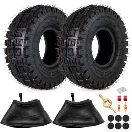 Trkimal 3.00-4 260 x 85 10x3 9x3.50-4 Tires and Tube with Bent Angled Valve Stem Compatible for Off-road Go Kart, Mini Pocket Bike, E300, E325, Electric Scooter (2 SETS)