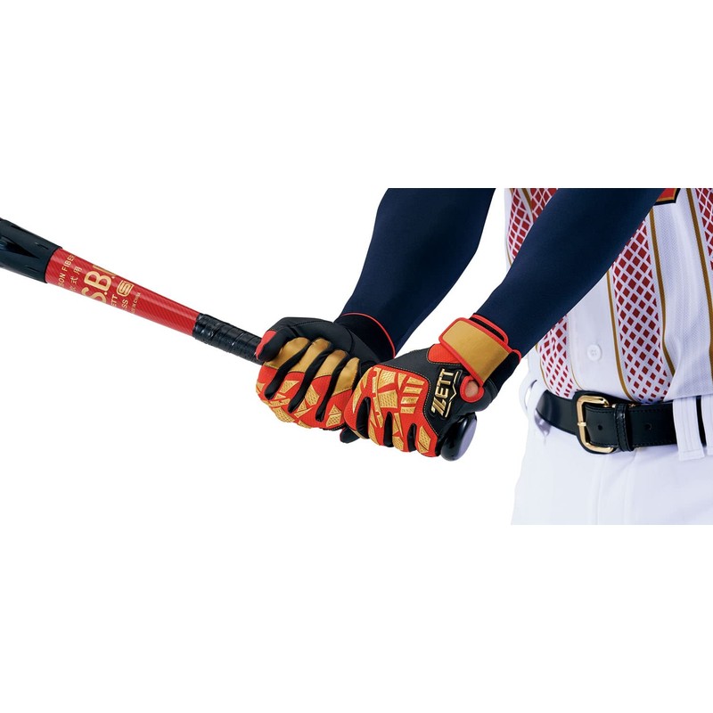 Zett BG798 Batting Gloves, Neo-Status, Ambidextrous, Red x Gold (6482),