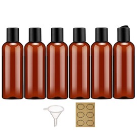 Apstaqeoo 6PC 100ML Plastic Bottles with Disc Top Flip Cap Empty Squeeze Bottle Refillable Travel Container Dispenser with 1 Funnel 6 Label TSA Approved for Liquid Lotion Toiletries Cosmetic（Brown）