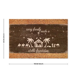 DecStic Every Family Need A Stable Foundation Coir Mat Nativity Scene Doormats Christmas is Coming Farmhouse Weather Resistant Non Slip Mat for Entrance Way Indoor Front Door 24x36in