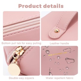 NJCXOLA Large Capacity Travel Cosmetic Bag Women, PU Leather Waterproof Make Up Bag, Travel Toiletry Bag for Women, Cosmetic Makeup Organiser Bag with Handle and Divider