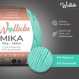 Wollidu Mika Knitting and Crochet Yarn, 51% Polyacrylic, 49% Cotton, 10 x 50 g/165 m, Oeko-Tex, Aqua Green