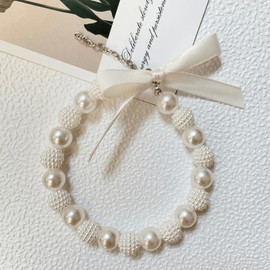 Princess Cat Pearl Collars with Cute Bow Tie Breakaway Adjustable Fashion Kitten Jewelry Necklace with Bowtie for Indoor Cats and Small Dogs (M)