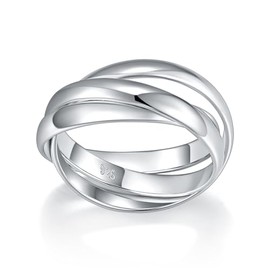 BORUO 925 Sterling Silver Ring, Fidget Ring Anxiety Ring, Triple Row Rolling Interlocking Stacking Rings, High Polish Rings for Women, Men Each Band Width 3mm Size 12