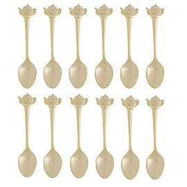 HIC Harold Import Co. , Gold Plated Stainless Steel, Demi Spoon Set, Teapot Design, Set of 12
