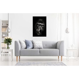 Panther Print Fine Art Prints Black Monochrome Gorilla Close Up Portrait Artistic Framed Canvas Print, Pictures for Home Walls, Bedroom, Living Room & Bathroom Decor 61x41cm (24x16in)