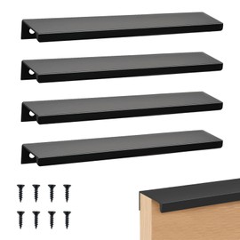 CAIXIANGYU Pack of 4 Svchrank Handles, Black Hidden Door Handles, Furniture Handles, for Bedroom, Kitchen, Wardrobe (150 mm, Black)
