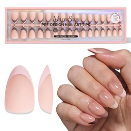 MelodySusie Short Almond Coffee Brown French Nails Tips - 160Pcs 16 Sizes Soft Gel False Nails, No File Needed Pre-Base Coated, Natural White & Pink Long-Lasting Manicure for DIY Nails Salon