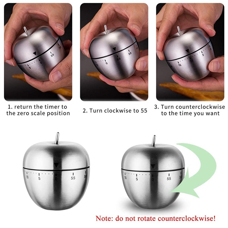 Kitchen Timer Cute Manual Stainless Steel Mechanical Rotating Alarm 60