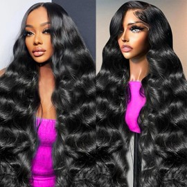 KAITHLYPO 32 Inch 13x6 Body Wave Lace Front Wigs Human Hair 200 Density HD Lace Front Wigs Glueless Body Wave Human Hair Wigs Pre Plucked for Women With Baby Hair Natural Black