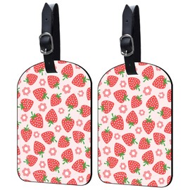 Neidius Luggage Tags for Suitcase 2 Pack Red Strawberry Leather Luggage Tags with Name Tag Privacy Cover,Women Men Airport Cruise Luggage Travel Essentials