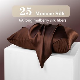 Glodex 100% Pure Mulberry Silk Pillowcase for Hair and Skin Face - Both Sides 25 Momme Grade 6A with Hidden Zipper Ultra-Soft and Breathable 1Pc Gifts for Women Men (Deep Coffee, Standard 20"×26")