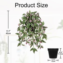 Briful Fake Hanging Plants 17.7" Faux Watermelon Peperomia Silk Plants with Black Pot Artificial Hanging Greenery for Home Garden Balcony Outdoor Patio Decor