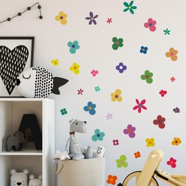 Bathroom Wall Art Stickers Waterproof - Flowers Nursery Wall Stickers Girl Wall Stickers Colourful Flower Cute Wall Decals for Girls 2005