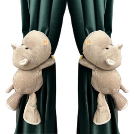 ED-Lumos 2 x Hippo Curtains Tiebacks Animals Stuffed Cartoon Curtain Rings with Elastic Button for Children Bedroom Decoration