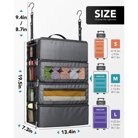 Vokelater Suitcase Organizer, Travel Luggage Organizer Hanging Shelves Packing Cube Organizer Closet/Collapsible Portable Travel Organizer for Carry-on,Medium, Grey