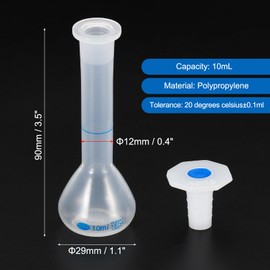 PATIKIL 10ml Female Flask Polypropylene Graduated Volumetric Flask with Plug Cap Tolerance 0.3 ml for Scientific Experiments Translucent