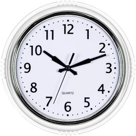 Bernhard Products Retro Wall Clock 9.5 Inch White Kitchen 50's Vintage Design Round Silent Non-Ticking Quality Quartz Clock for Home Office Nursery Bathroom Classroom Easy to Read (White)