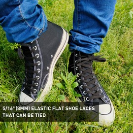 UamGlsob 2 Pairs 5/16" Wide Elastic Shoe Laces Replacement Laces for High Tops Sneakers, Stretch Flat Shoelaces Shoe Strings for High Tops Skate Shoes (04-Black, 63'')