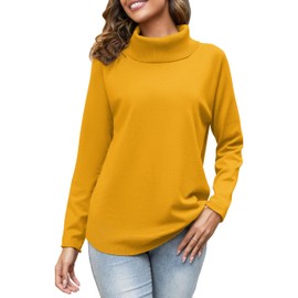 Women's Turtleneck Knit Pullover Long Sleeve Casual Oversized Curved Hemline Sweater Tops Yellow