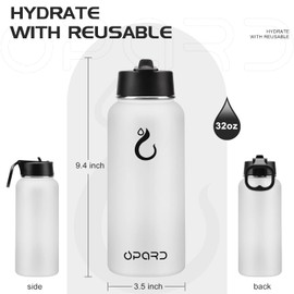 Opard Insulated Water Bottle 32 oz Stainless Steel Vacuum Double Walled Keeps Hot and Cold Sports Metal Water Bottle with Leak Proof BPA Free Straw Lid