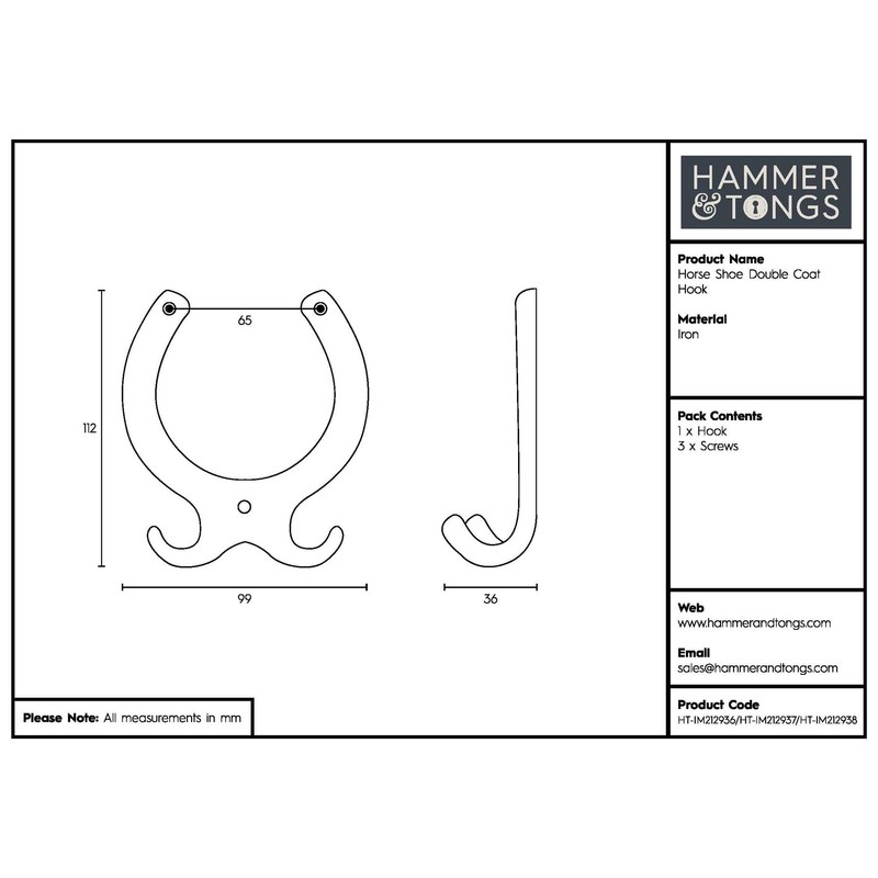 Hammer and Tongs - Horse Shoe Double Coat Hook -