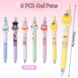 Pack of 6 Gel Pens Retractable Gel Pen Set, Cute Black Refill Gel Pen Set, Cartoon Pen Cute, Kawaii Ballpoint Pen for Children Sketching Drawing School Office Supplies