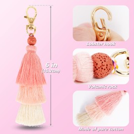 Hisuper Boho Keychains Pom Pom Tassel Macrame Keychains Alphabet Initial A Letter Keychain Pendant Key Ring for Purse Handbags Women Girl