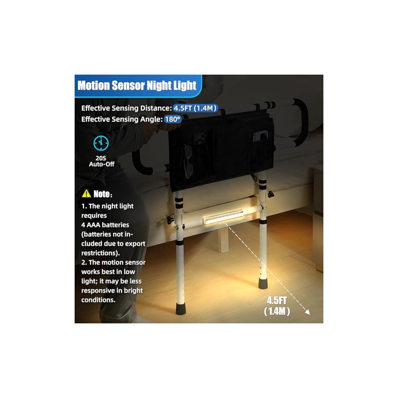 EasyVibe Bed Rails for Elderly Adults with Motion Light &
