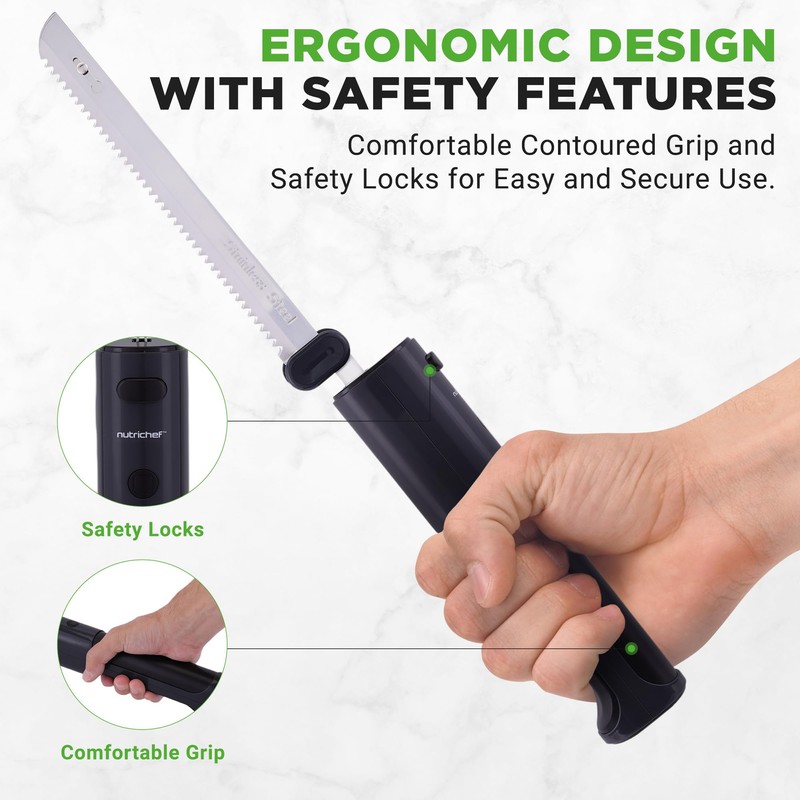 NutriChef Cordless Electric Knife | Easy to Use Constant ON/OFF