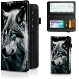 BREIDMKFM Leather RFID Check Book Covers for Men and Women with Credit Card Slots and Pen Holder, Lonely Wolf