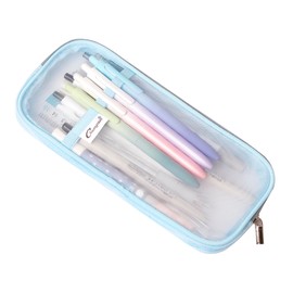 Pencil Cases Pen Pouch Clear Transparent Marker Pouch with Zipper, Exam Pencil Storage Bag Travel Cosmetic Makeup Bag for Students Adults Teen Kids (Blue)