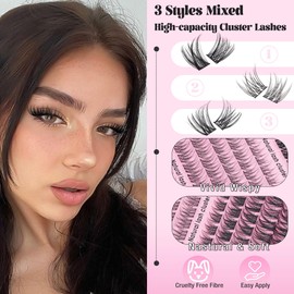 Goddvenus Wispy Cluster Lashes Natural Individual Eyelashes 3 Styles Lash Clusters Mixed C Curl Eyelash Clusters Russian D Curl Lashes Individual Cluster for DIY Eyelash Extension (165pcs 10-18mm)