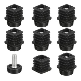 sourcing map 8 Set Leveling Feet, M8x25x25mm Plastic Adjustable Furniture Leg Leveling Rectangle Tube Insert Screw-in Glide Levelers Fit Hole 25mm for Table Chair Furniture, Black
