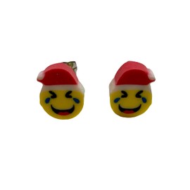 Upcycled Christmas Holiday Winter Emoji Stud Earrings - Your Choice: Stockings, Snowflakes, Santa Hat, Reindeer, Snowman (Santa Emoji)
