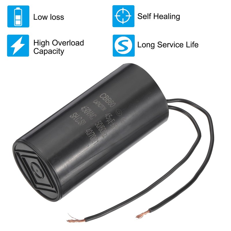 PATIKIL 45uf CBB60 Run Capacitor, AC 450V 2 Wires 50/60Hz