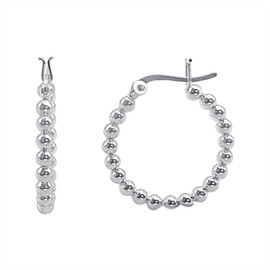 Silverly 925 Sterling Silver Chunky Ball Bead Hoop Earrings With a Saddleback Closure - Bold Boho Chunky Bead Hoops for Women 25 mm - Contemporary Fashionable Jewellery - Simple Geometric Design
