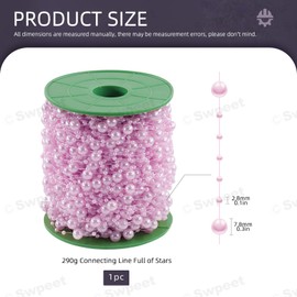 Swpeet 0.1 and 0.3 Inch Purple Pearl String, Garland Pearl Bead Roll Strand, Pearl Beads Chain Crafts Ideal for Flowers Garland Wedding Party Decoration Bridal Bouquet and Chandelier DIY