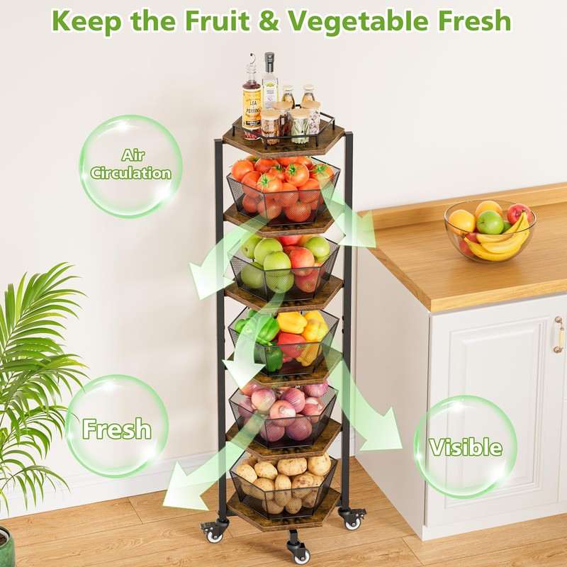Fruit and Vegetable Storage Basket for Kitchen, 6 Tier Kitchen