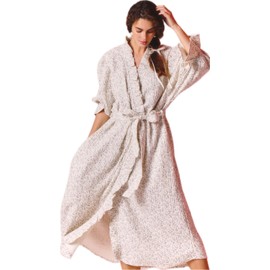 NOTHING FITS BUT Muslin Gauze Robe Maternity Gown, Women’s Cotton Classic Nursing Robe, Puffed Sleeves (US, Alpha, One Size, Regular, Regular, Ichika)