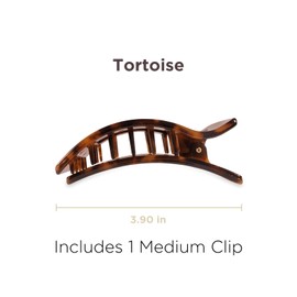 TELETIES - Medium Flat Rectangle Clip - For Medium-Thick Hair - For Lounging, Travel, Yoga, & More - Strong Grip, Bendable Teeth, Comfortable Lay-Back Design - All Hair Textures - Tortoise