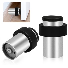 TOKPLNU Door Stop 50mm Silver Door Stop Floor Mounted Stainless Steel Heavy Duty Modern Tall Outdoor Door Stop with Rubber Tip and Ring 2 Pack