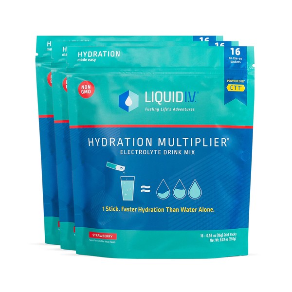 Liquid I.V. Hydration Multiplier - Strawberry - Hydration Powder Packets | Electrolyte Drink Mix | Easy Open Single-Serving Stick | Non-GMO | 48 Sticks