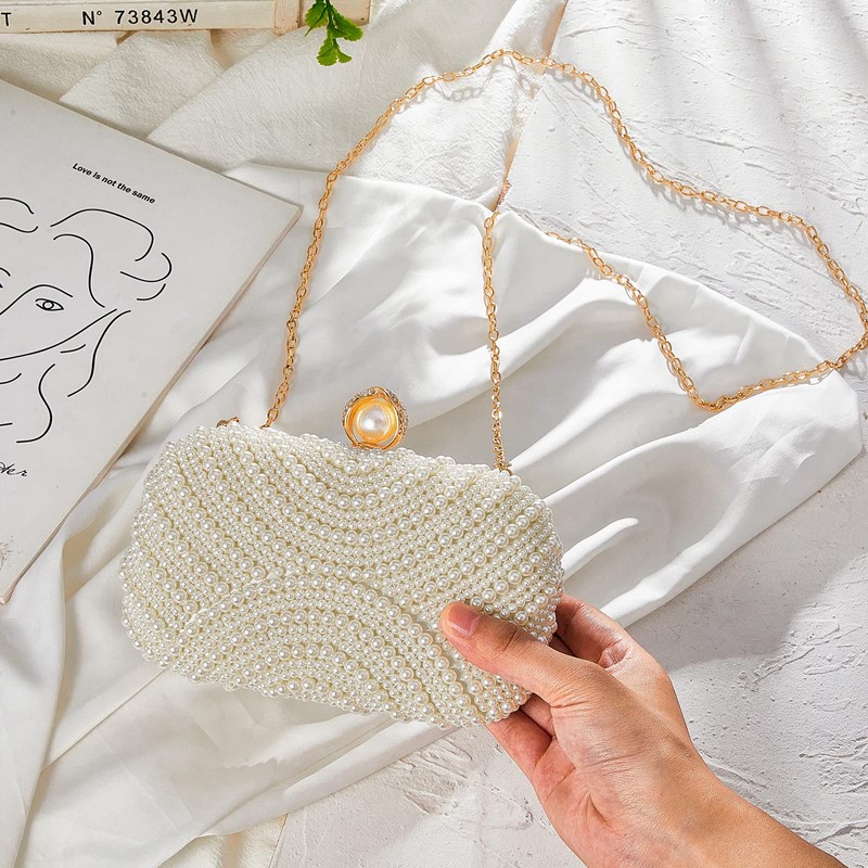 Xuhal Pearl Clutch Purse Women Evening Bag Beaded Handbag Artificial