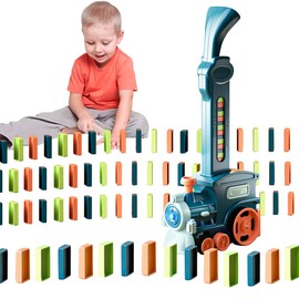 KBIBCK Domino Train Toy Set, Domino Train Set with 100 Pieces Domino Building Blocks, Automatic Domino Train with Light and Sound, Dominoes Automatic Educational Toy for Girls Boys from 3 Years (A)