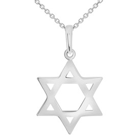 Polished 14k White Gold Simple Jewish Charm Star of David Pendant Necklace, 16"