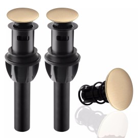 Hibbent Push and Seal Pop Up Drain Stopper with Overflow for Bathroom Sink Faucet 2 Pack - Brushed Gold