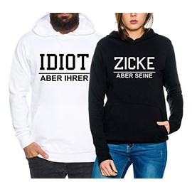 Idiot Zicke – Partner Hoodie for Men and Women – 2 Piece Couple Hoodie Gift Set for Lovers – Partner Gifts – Best Birthday Gift – Partner Look, black