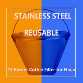 MJULY Reusable #4 Cone Coffee Filters for Ninja Dual Brew Pro Coffee Makers,Compatible with Ninja CFP301 CFP201,8-12 Cup Stainless Steel Basket