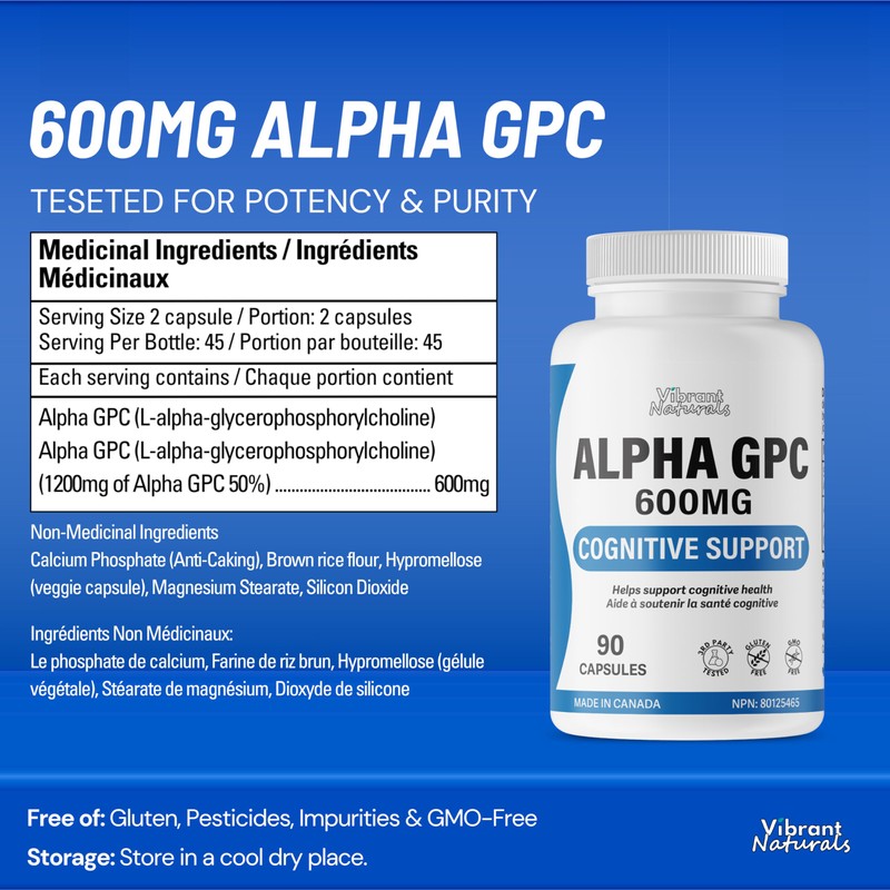 Alpha GPC Choline Brain Supplement for Acetylcholine, Supports Cognitive Health,